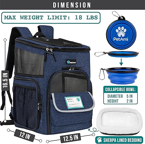 Dog Backpack Carrier, Airline Approved Cat Backpacks for Carrying Small Large Cats, Pet Carrier Back Pack, Ventilated Soft Sided for Travel, Hiking, Camping, Max 18 Lbs, Purple