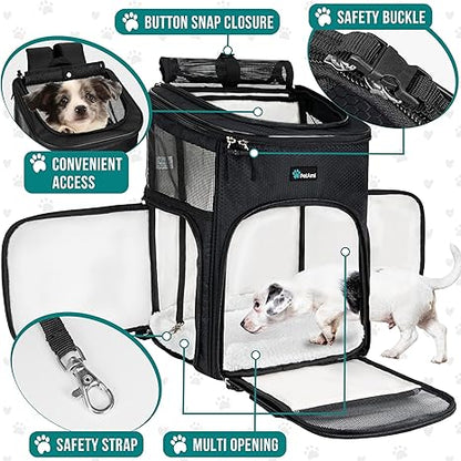 Dog Backpack Carrier, Airline Approved Cat Backpacks for Carrying Small Large Cats, Pet Carrier Back Pack, Ventilated Soft Sided for Travel, Hiking, Camping, Max 18 Lbs, Purple