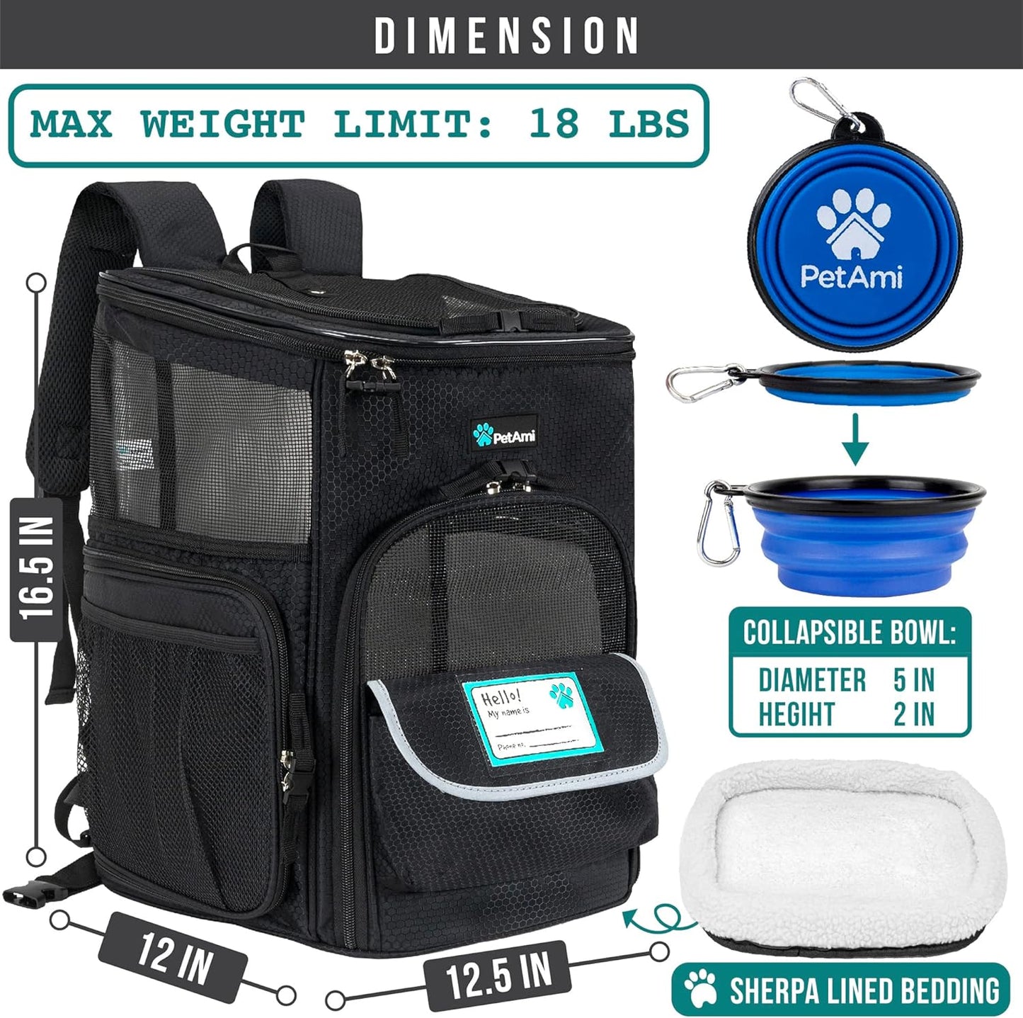 Dog Backpack Carrier, Airline Approved Cat Backpacks for Carrying Small Large Cats, Pet Carrier Back Pack, Ventilated Soft Sided for Travel, Hiking, Camping, Max 18 Lbs, Purple