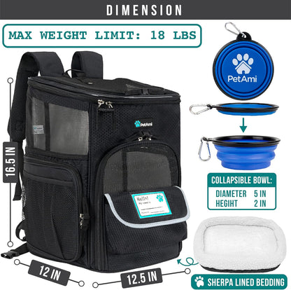 Dog Backpack Carrier, Airline Approved Cat Backpacks for Carrying Small Large Cats, Pet Carrier Back Pack, Ventilated Soft Sided for Travel, Hiking, Camping, Max 18 Lbs, Purple