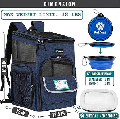 Dog Backpack Carrier, Airline Approved Cat Backpacks for Carrying Small Large Cats, Pet Carrier Back Pack, Ventilated Soft Sided for Travel, Hiking, Camping, Max 18 Lbs, Purple