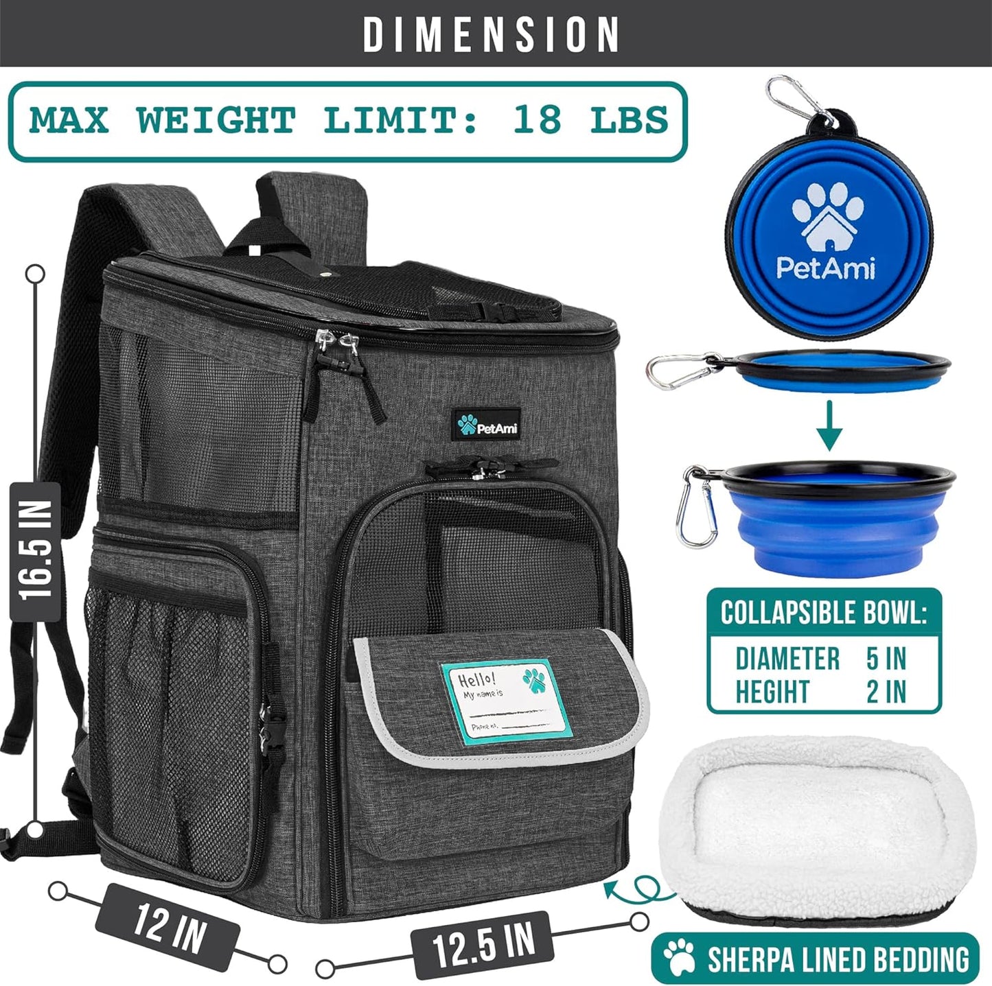 Dog Backpack Carrier, Airline Approved Cat Backpacks for Carrying Small Large Cats, Pet Carrier Back Pack, Ventilated Soft Sided for Travel, Hiking, Camping, Max 18 Lbs, Purple