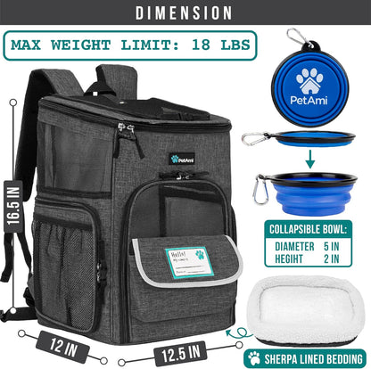Dog Backpack Carrier, Airline Approved Cat Backpacks for Carrying Small Large Cats, Pet Carrier Back Pack, Ventilated Soft Sided for Travel, Hiking, Camping, Max 18 Lbs, Purple