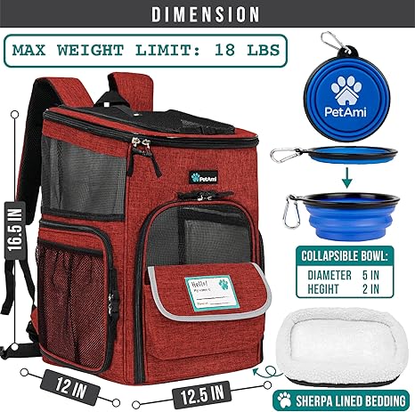 Dog Backpack Carrier, Airline Approved Cat Backpacks for Carrying Small Large Cats, Pet Carrier Back Pack, Ventilated Soft Sided for Travel, Hiking, Camping, Max 18 Lbs, Purple